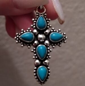 Turquoise and Sterling Silver Cross Pendant